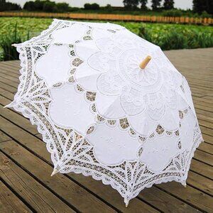 Wedding Bridal Lace Umbrella White opens to 32 inch round NEW